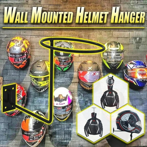 MC MOTOPARTS Black Wall Mount Helmet Half Full Shield Helmet Hook Holder x4 Large Double Iron Curved Hook Tools
